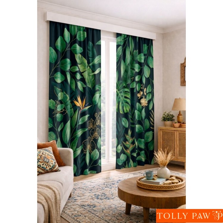 140x260 cm 2 Kanat Doğa Botanik Temalı Salon Oturma Odası Yatak Odası Fon Perdesi Desenli Dekoratif Dijital Baskılı Premium Perde