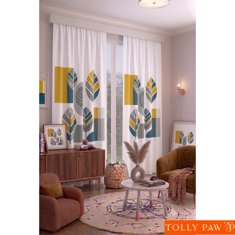 100x250 cm 1 Kanat Doğa Botanik Temalı Salon Oturma Odası Yatak Odası Fon Perdesi Desenli Dekoratif Dijital Baskılı Premium Perde