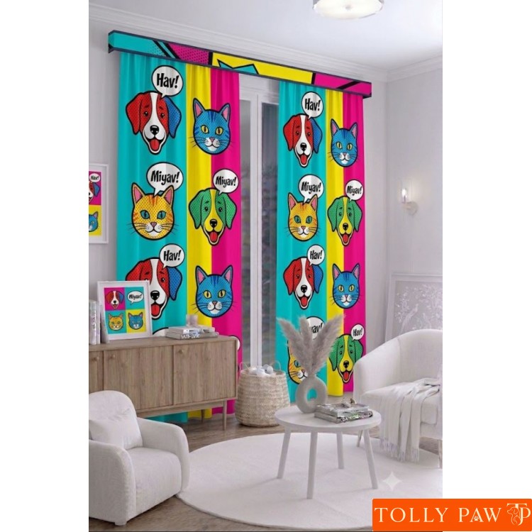 100x250 cm 1 Kanat Evcil Hayvan Temalı Salon Oturma Odası Yatak Odası Fon Perdesi Desenli Dekoratif Dijital Baskılı Premium Perde